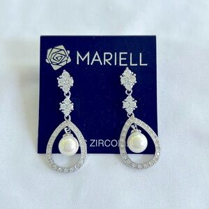 Mariell Cubic Zirconia Faux Pearl Statement Drop Earrings NWT